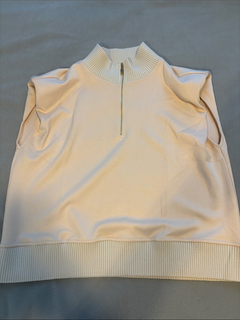 white birch Cream Half-Zip Sleeveless Sweatshirt